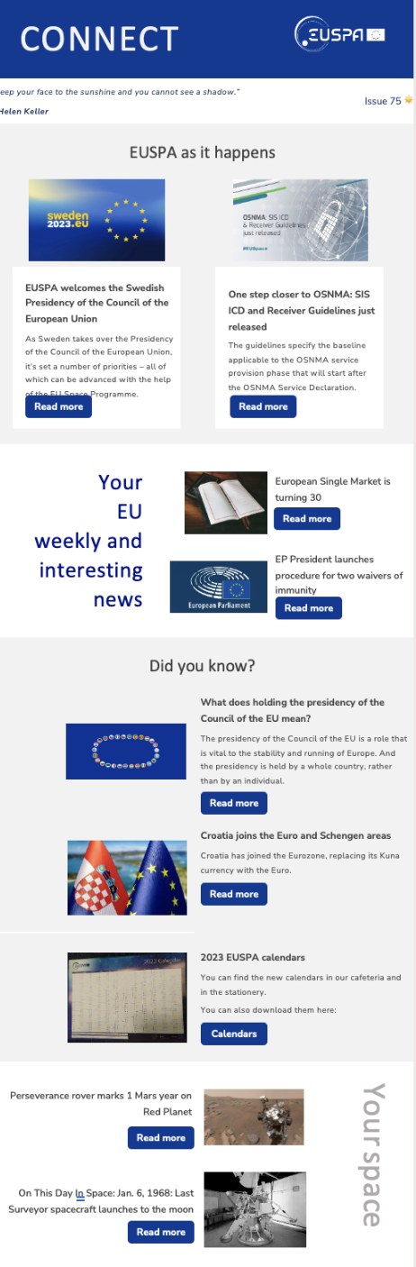 EUSPA Connect internal newsletter, issue 75
